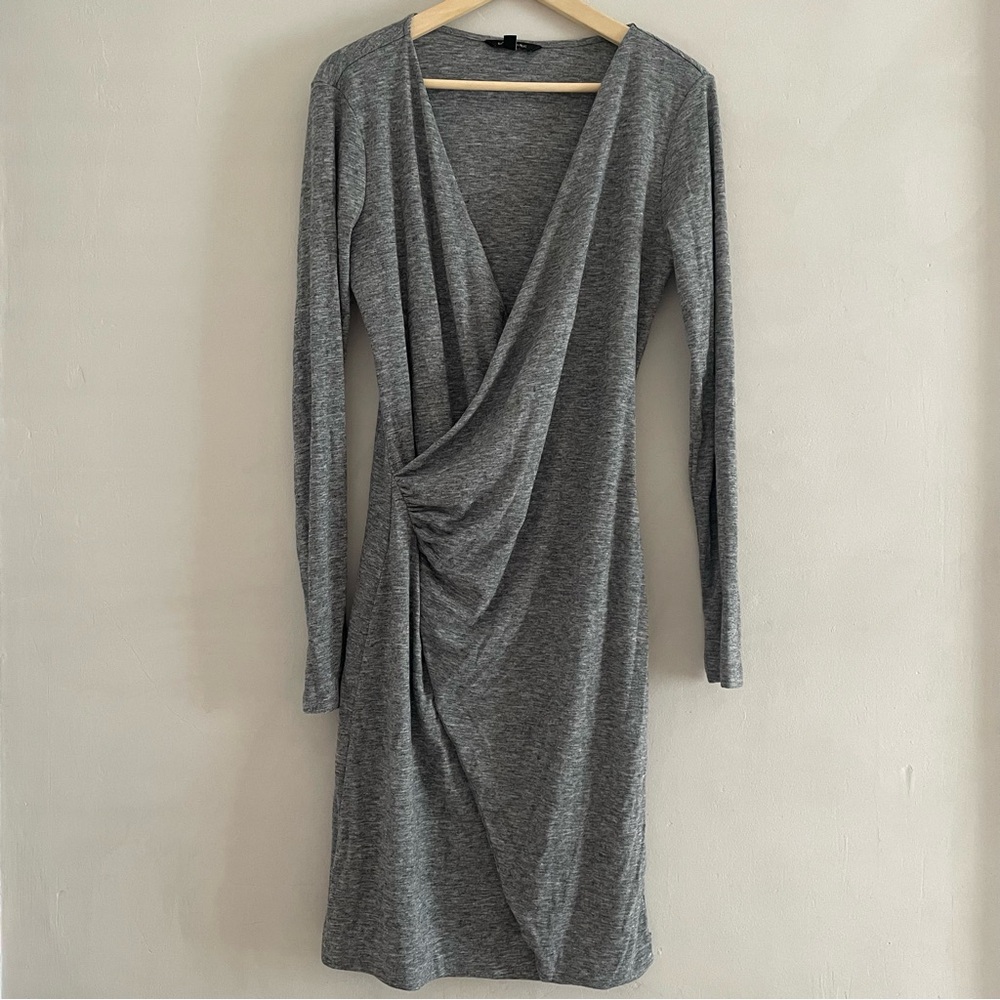 Banana Republic Women’s M Tall Gray Long Sleeve Faux Wrap Dropped Collar Dress